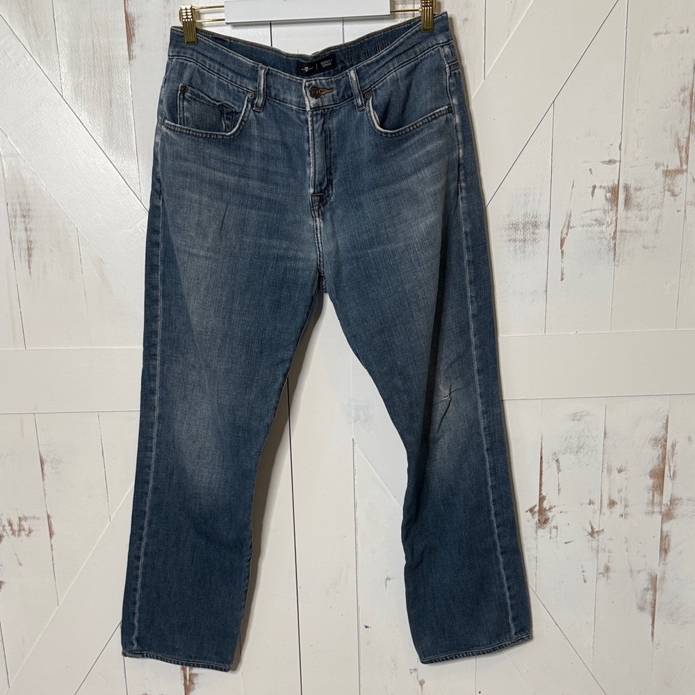 7 For All Mankind Men's Straight Faded Blue Jeans